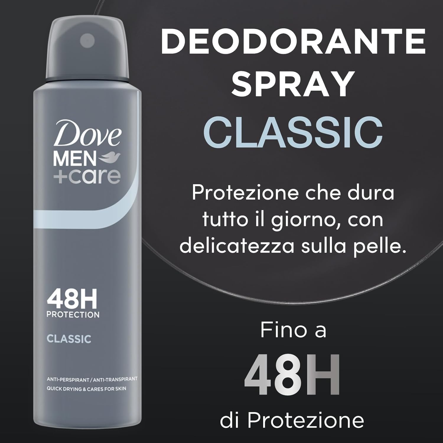 Dove Men Care, Deodorante Uomo Spray, Profumazione Classica, Antitraspirante, Protezione Fino a 48 Ore, Profumazione Agrumata, Formula Delicata sul Microbioma della Pelle, 6 Pezzi da 150 ml