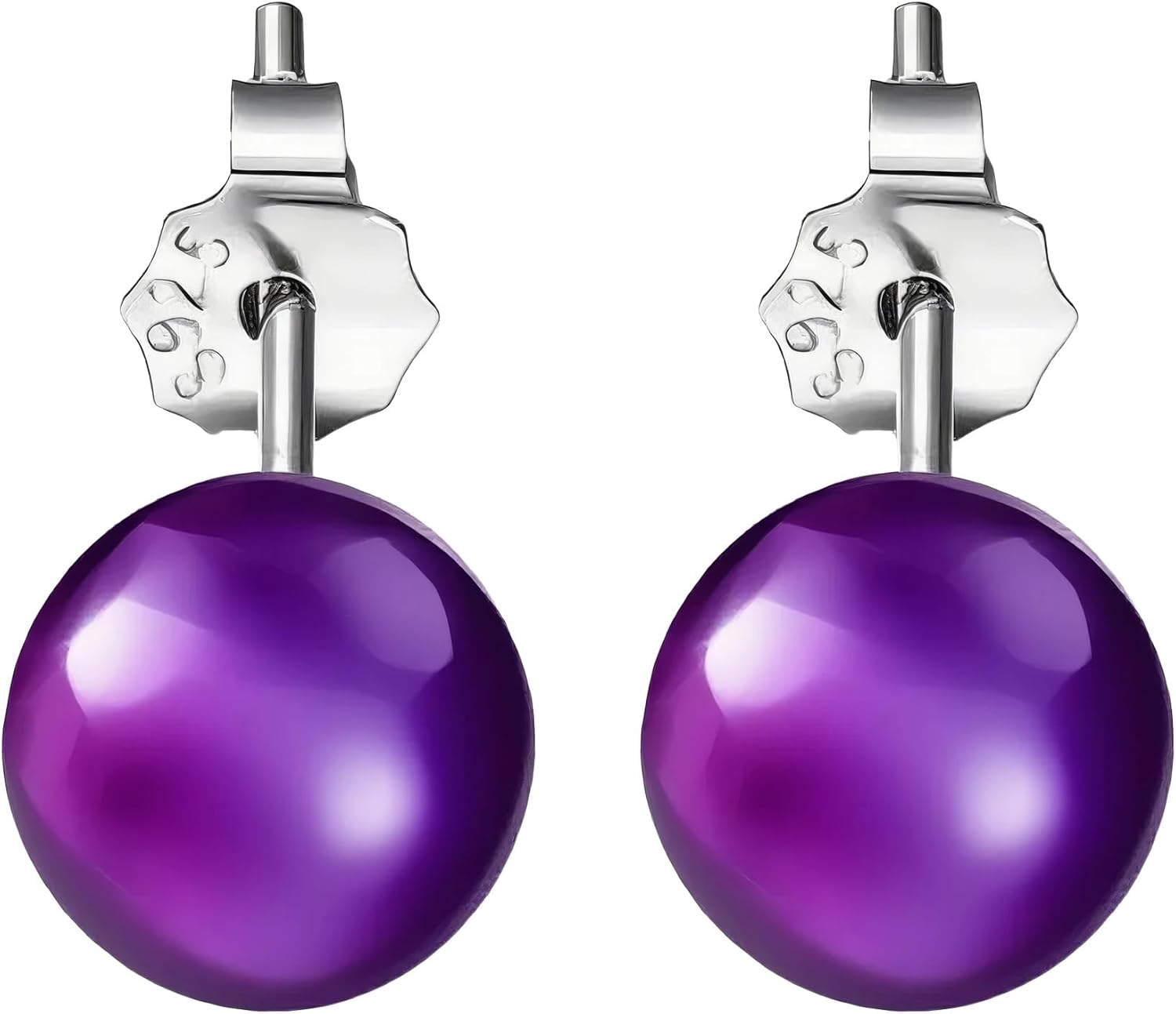 Natural Amethyst Stud Earrings, 925 Sterling Silver 6mm Round Ball Studs, Minimalist Healing Crystal Jewelry for Women, February Birthstone