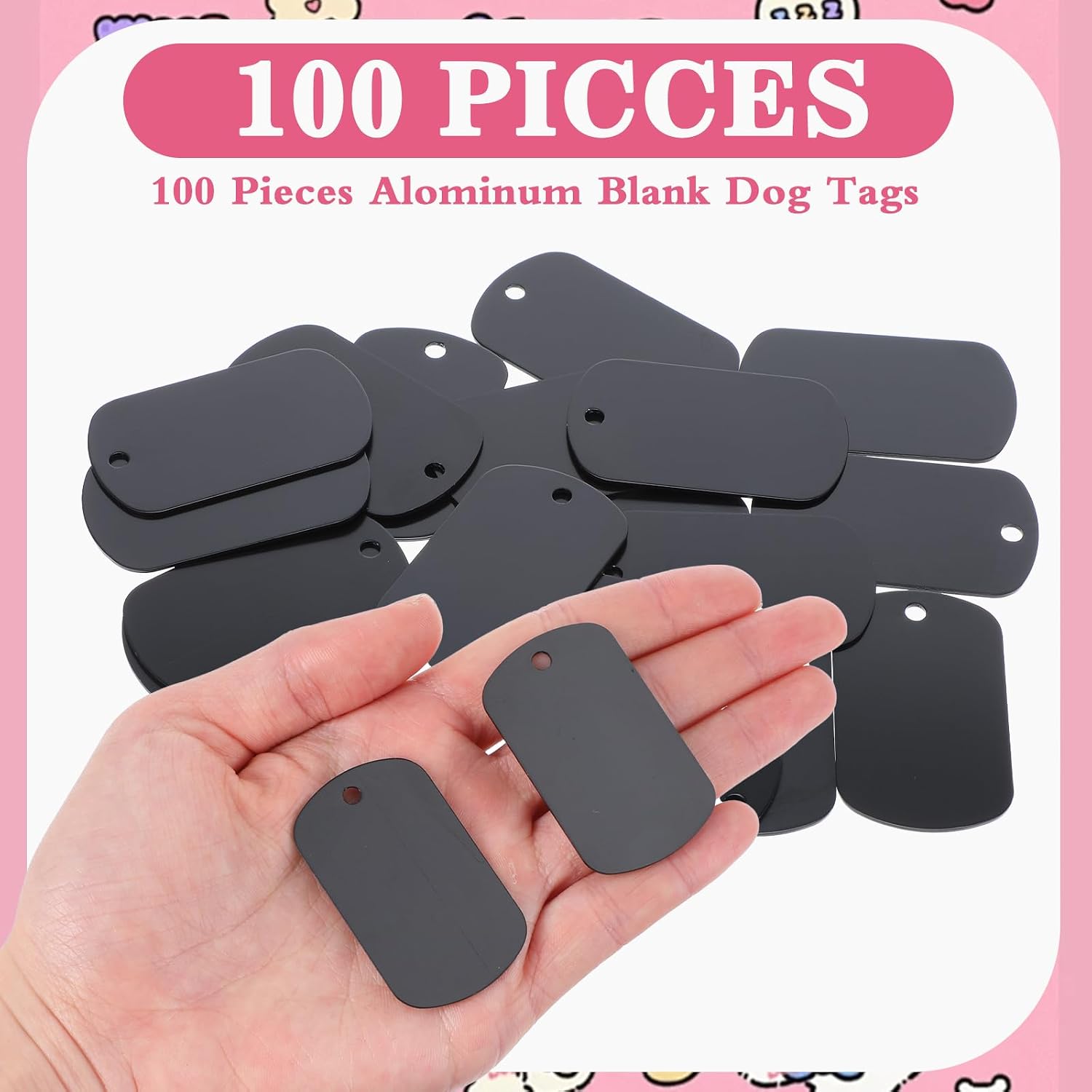 100 Pcs Military Dog Tags Set Including 100 Pcs Aluminum Blank Dog Tags Rectangle Blank Labels Metal Stamping Label for DIY Decorative Craft Laser Engraving