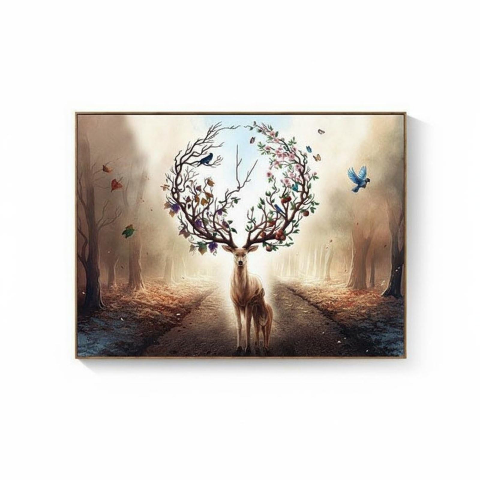 harayaa Cubierta de Panel de Distribución Tapa Mural Cuadro Eléctrico Tapa de Arte en Lienzo con Marco Mecanismo Abatible de, 50 40cm Cubre 38 30cm, Ciervo Madre E Hijo