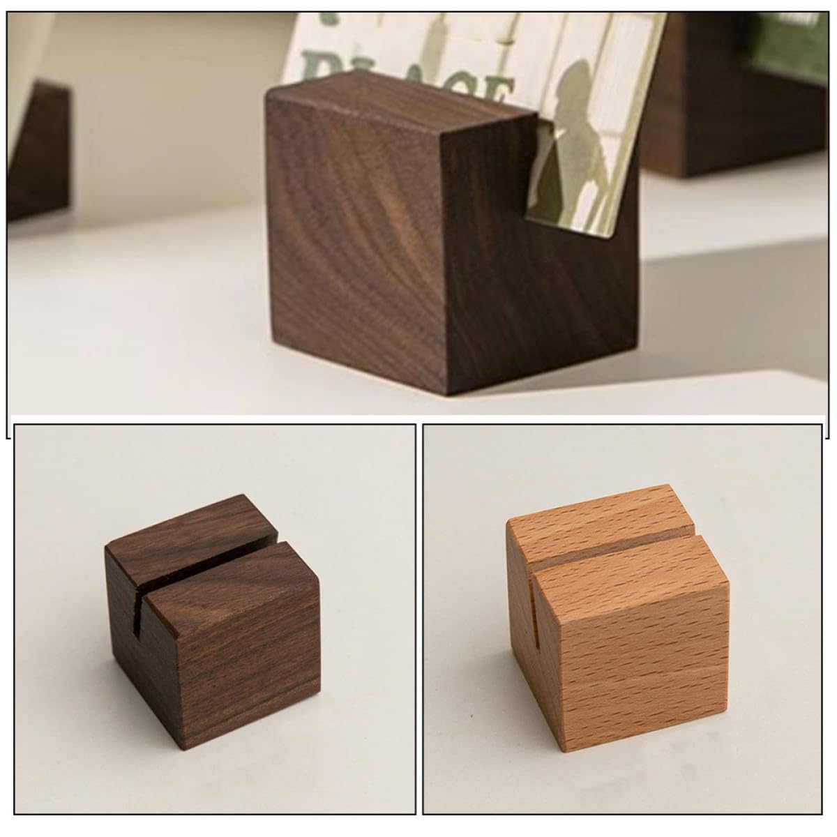 Lot de 10 Porte-cartes en Bois Naturel Fond Plat, Accessoire de Bureau Décoratif et Stable, pour Expositions et Espaces Commerciaux