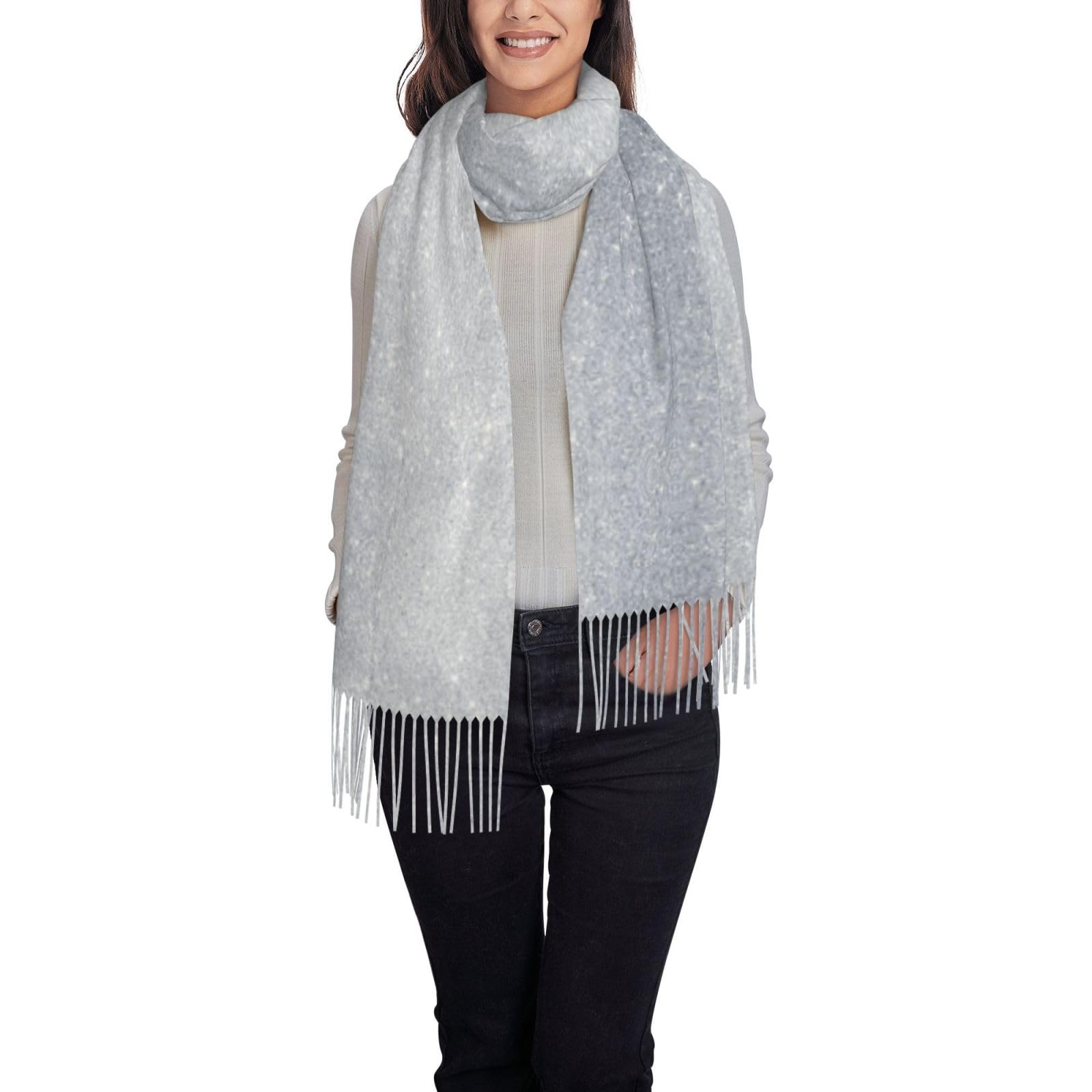 Hnnkloy Diamond Style Sliver Pattern,Women's Fashion Imitation Cashmere Scarf, Lightweight Tassel Shawl 197x72 cm