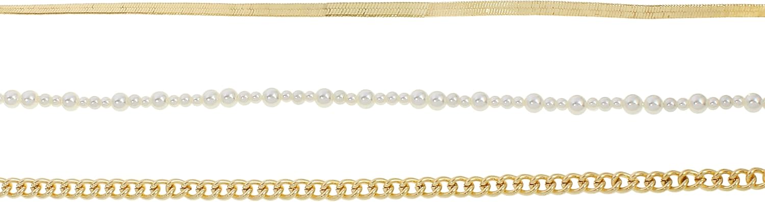 Steve Madden Women's Pearl & Chain Mixed Anklet Set - Image 3