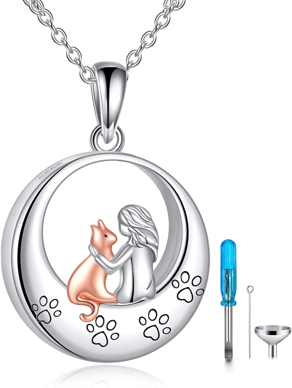 TIGER RIDER Sterling Silver Dog/Cat Urn Necklace for Ashes Dog/Cat Memorial Keepsake Cremation Jewelry Gifts for Women Pet Lovers