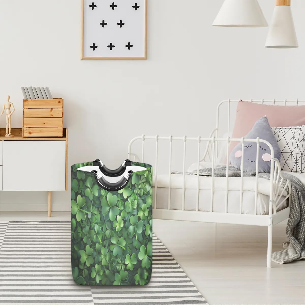 Laundry Basket, St. Patrick's Day Laundry Hamper, Collapsible Laundry Baskets, Green Shamrocks Dirty Clothes Hamper for College Dorm, Family 12.6 x 22.7 Inch