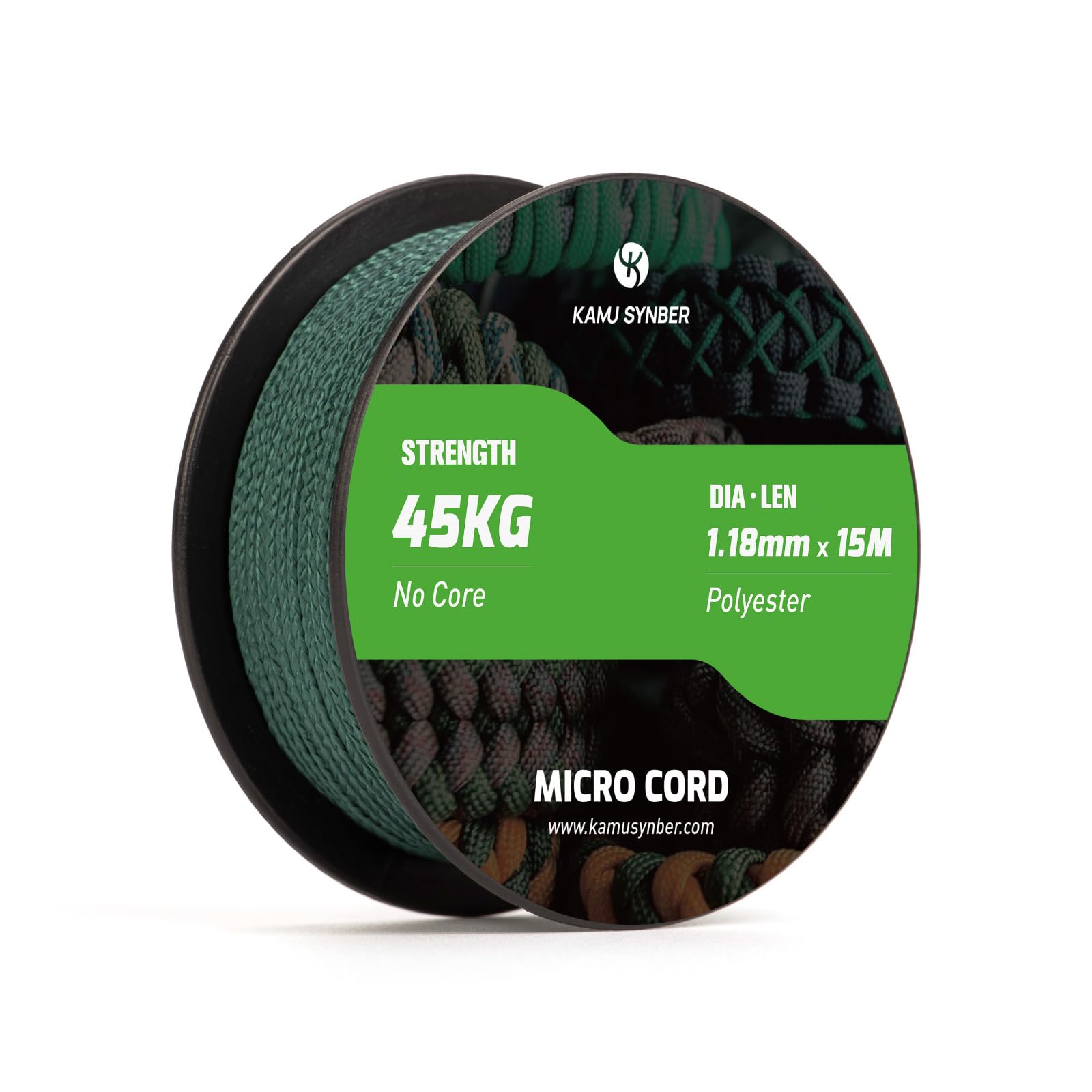 Kamu Synber Micro Cord 1.18mm Paracord Braided Rope 15m Spool for Bracelet, Crafting, Jewelry Making, Key Chains | Support 45kg | Dark Green