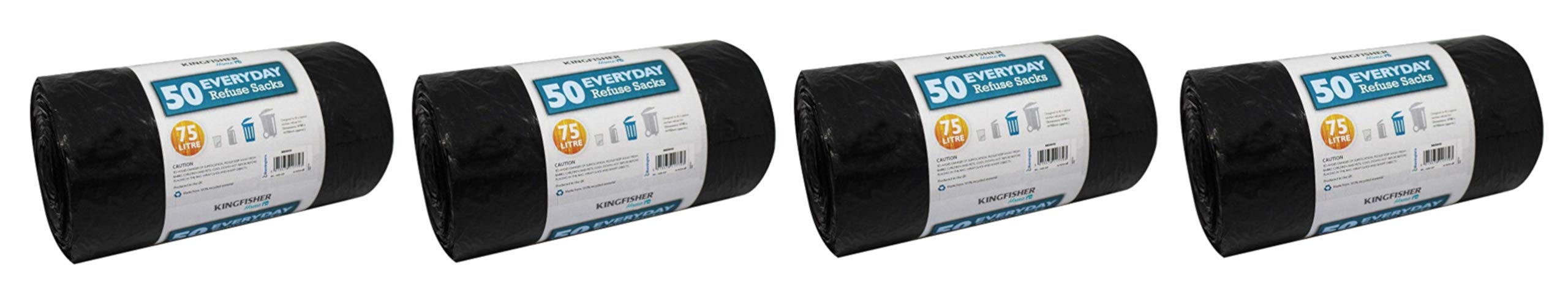 Kingfisher 50 Everyday Dustbin Liners Bin Bags Refuse 75 Litre Size Sacks (4x (50 Bags)