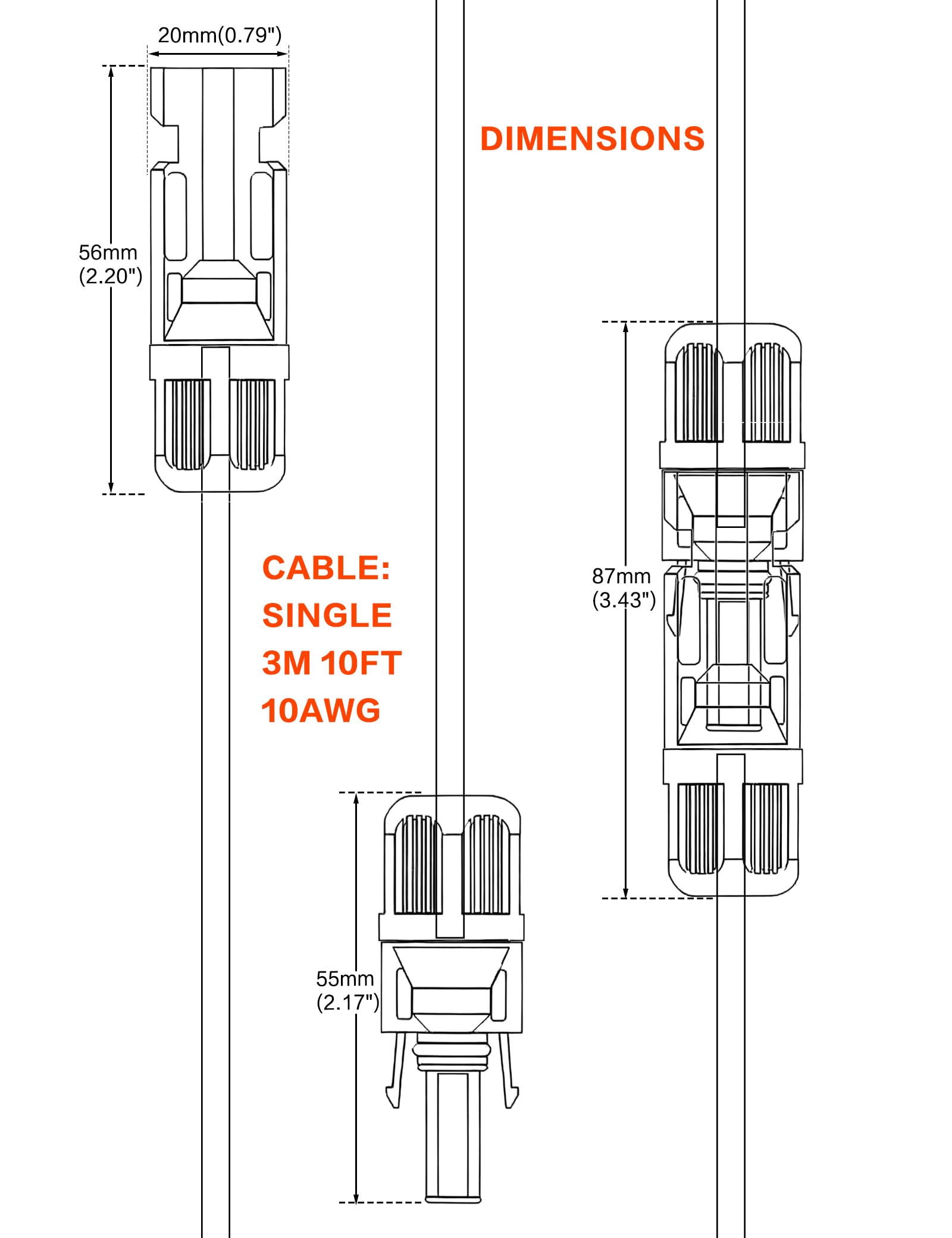 Cavo di prolunga solare da 6 m da 10 AWG con connettori femmina e maschio da 6 mm, fili resistenti alle intemperie per pannelli solari, camper, traghetti, camper, traghetti, nero e rosso, kit di