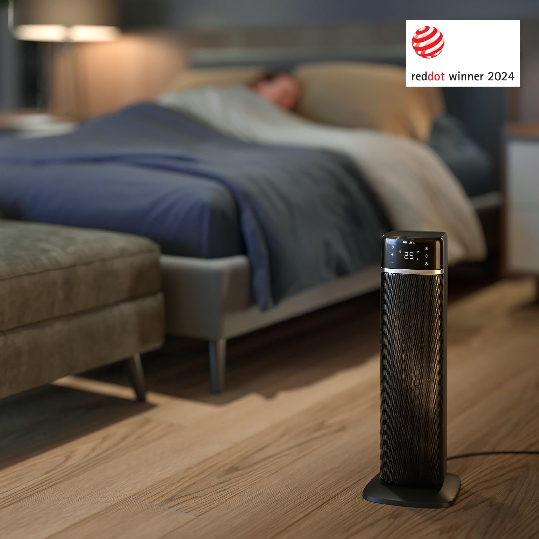 Philips Termoventilatore a torre Serie 5000-2000W, risparmio energetico 50%, display, 5 funzioni sicurezza, 4 modalità, oscillazione 60°, silenzioso, nero/grigio scuro (CX5120/11).