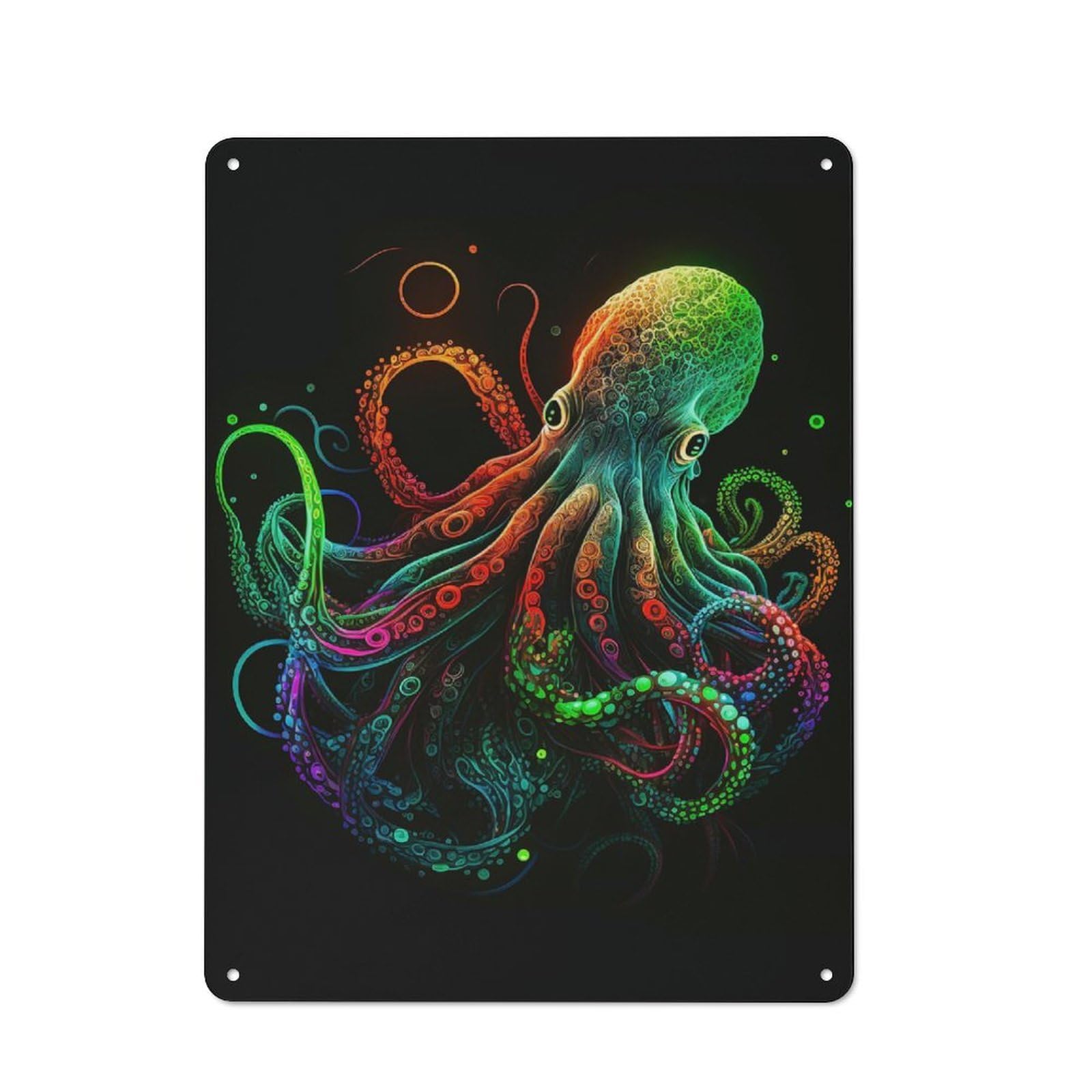 Shed Metal Sign with Colorful Neon Octopus Design 40x30cm, Outdoor Room Shed Wall Decor for Shed, Garden Room, Porch Or Garage