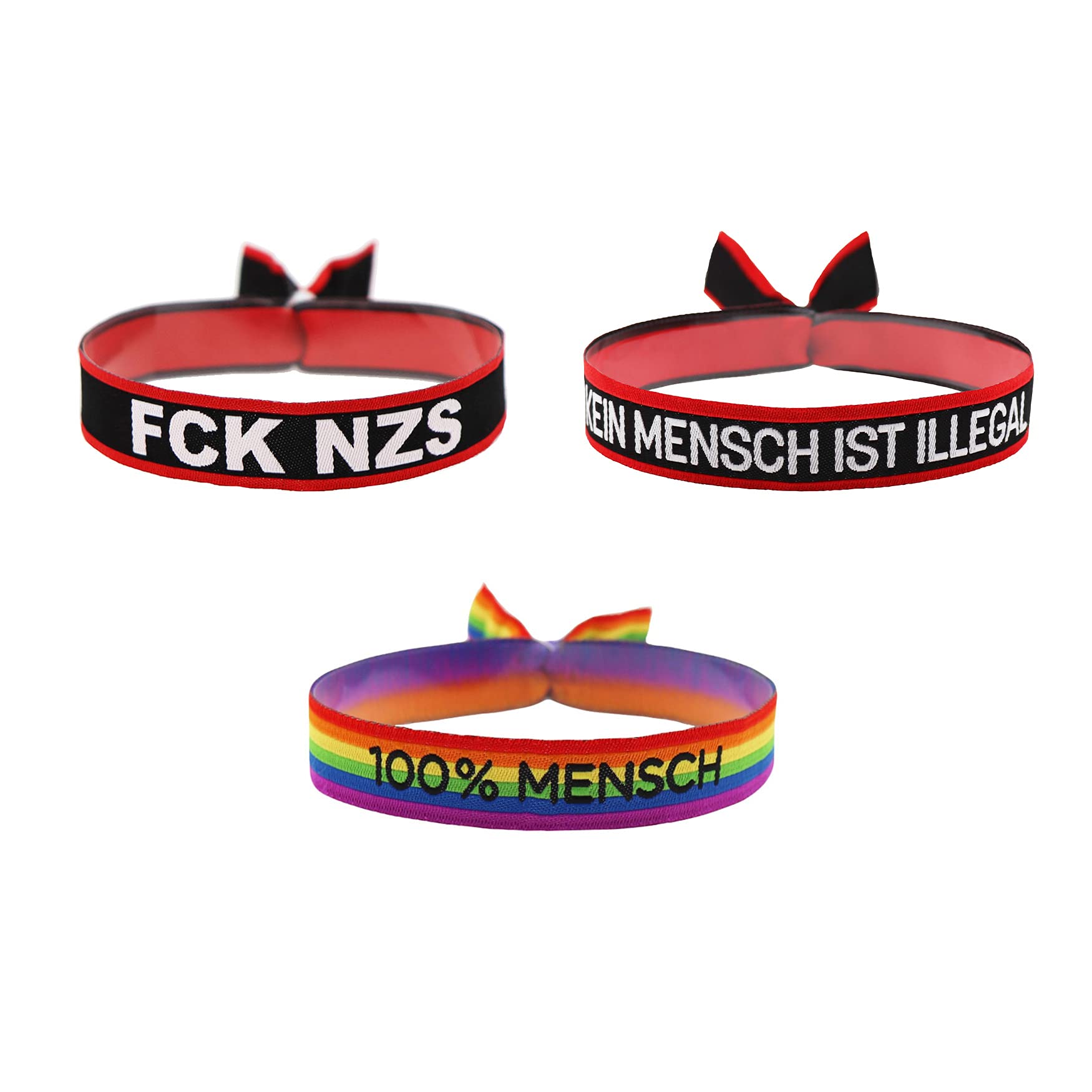 3er Pack FCK NZS Kein Mensch ist illegal 100% Mensch Armband Festival Bändchen