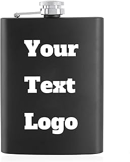 Personalized Flask Custom Hip Flask | Engraved Any Text/Logo | 8 Oz Stainless Steel Pocket Hip Flask for Shot Drinking of Alcohol, Whiskey and Vodka | Wedding Gift for Men 2021 First Christmas