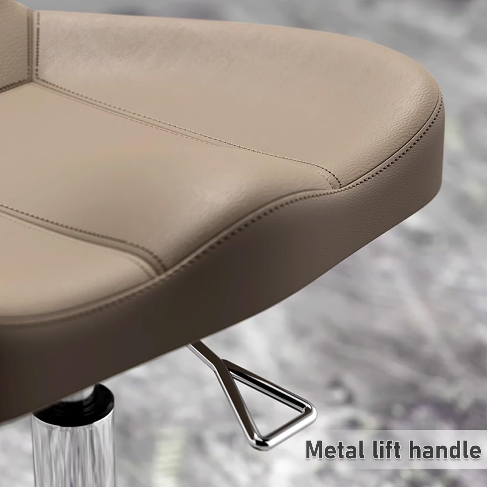 Rollhocker Höhenverstellbar 42-59cm Arbeitshocker 360° Drehhocker mit Leise Rollen, Metallbasis für Salon, Büro, Zuhause, Bis 150kg(Beige)