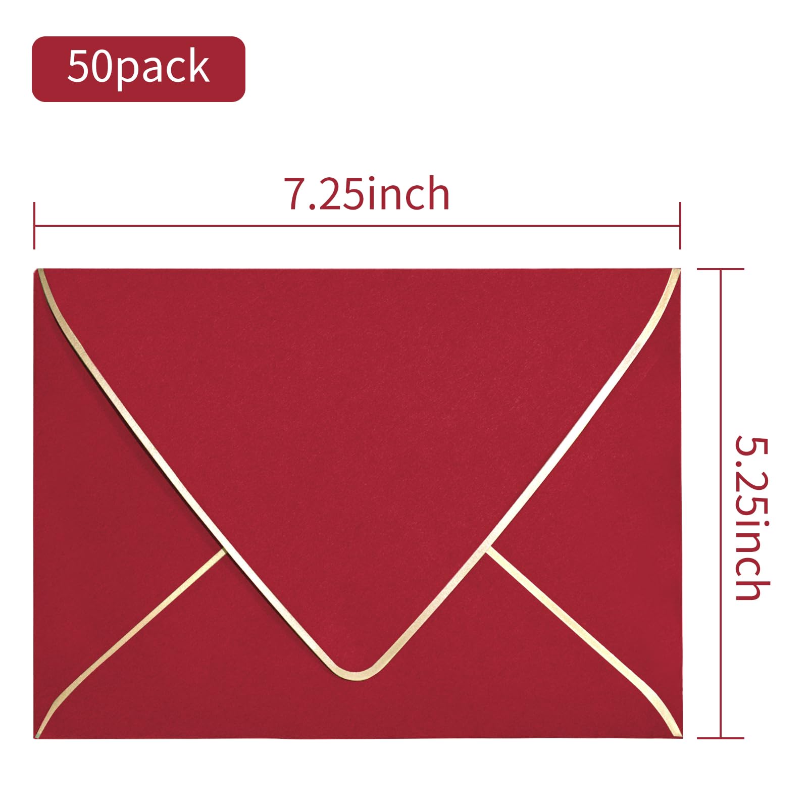 Sobres rojos A7 de 5 x 7 pulgadas con borde dorado, paquete de 50, para tarjetas de 5 x 7 pulgadas, autosellado rápido, perfectos para bodas, invitaciones, fotos, graduación, baby shower, papel grueso