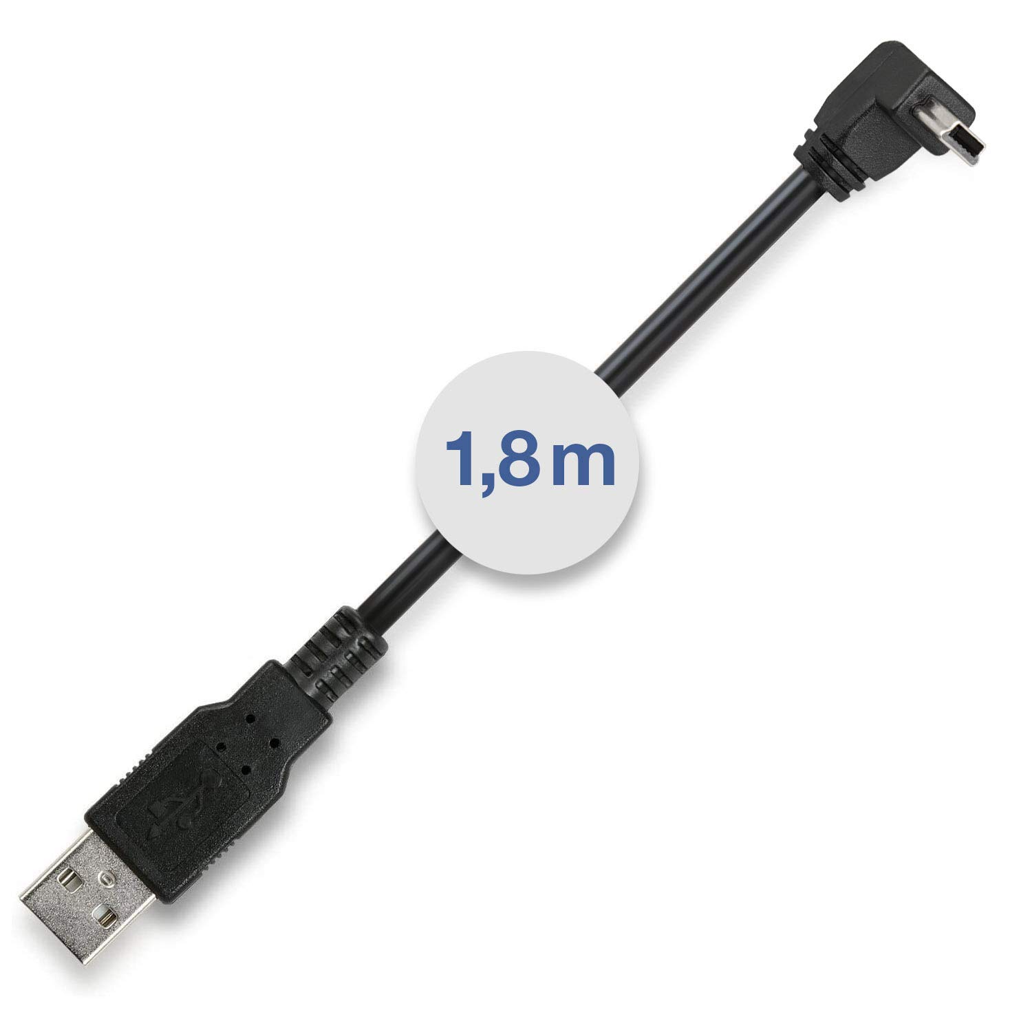 Cavo USB 2.0 Mini USB Angolato 90° 180cm Nero per Navigatori Medion Falk Tomtom Becker Navigon