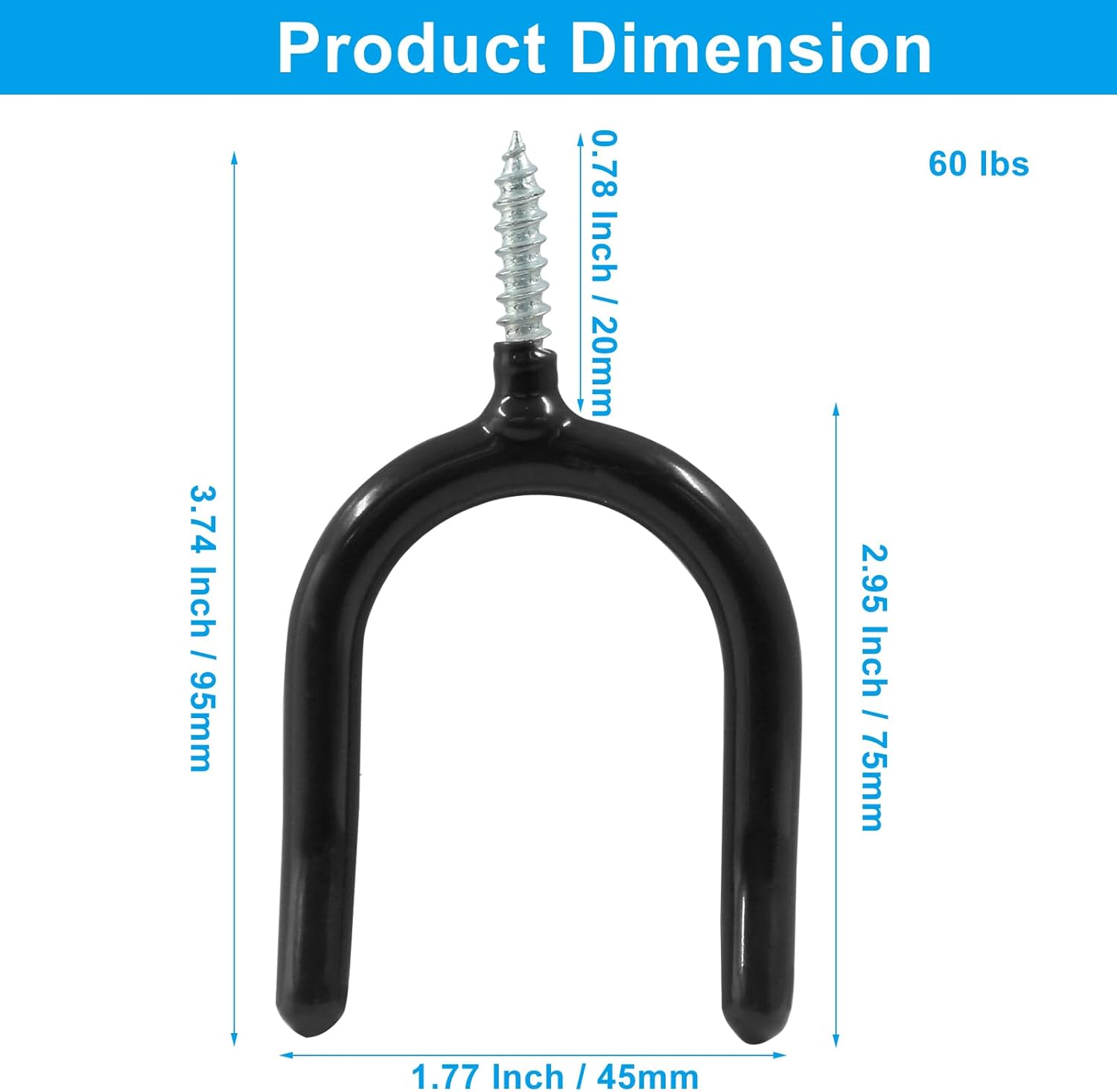 12 Pack Screw in U Hooks, Black U Shaped Shovel Holder Wall Mount, U Hook Screw for Hanging Garage, Garden, Yard Tools