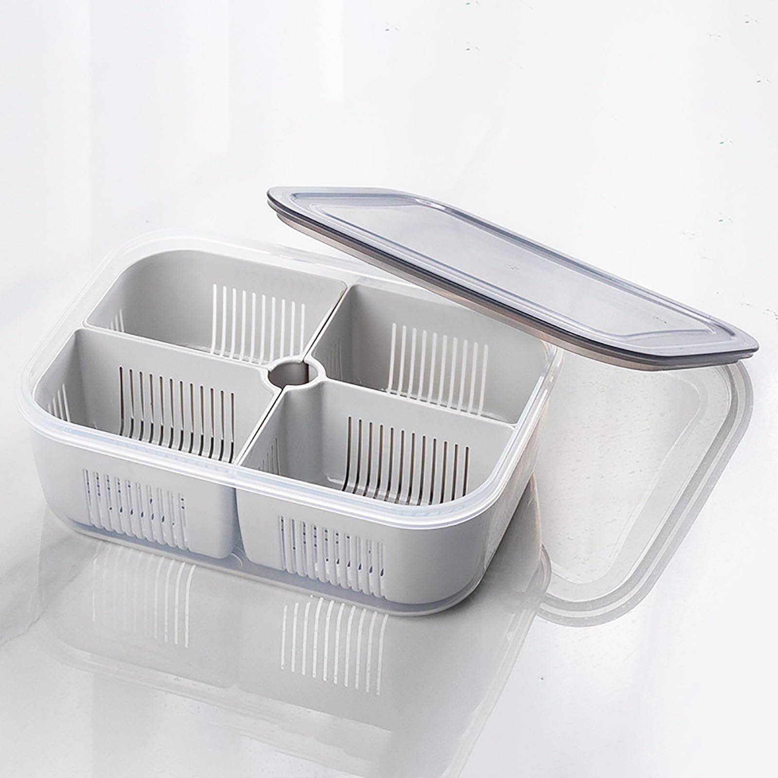 FLYTRACK Fruit Organizer for Refrigerator，Stackable Fridge Organizers and Storage Clear，Partitioned Salad Container，Ideal Vegetable/Fruit Storage Bins，Keep Berry Fruit Vegetable Fresh Longer