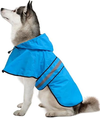 Vista 43 de Weesiber Impermeable para perro, impermeable reflectante para perro, con capucha, impermeable, ajustable, ligera, poncho para perros pequeños, Azul