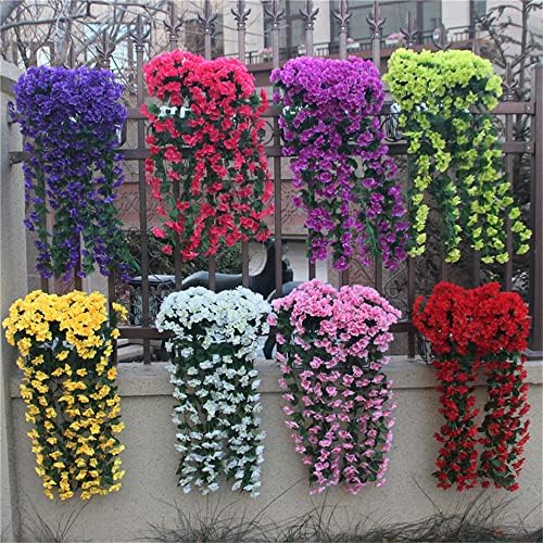 LONGLUAN 2Pack Vivid Artificial Hanging Orchid Bunch, Silk Long Hanging Bush Flowers String, Wall Wisteria Basket Hanging Garland Vine Fake Silk Orchid for Wedding Home Party Decor (Pink)