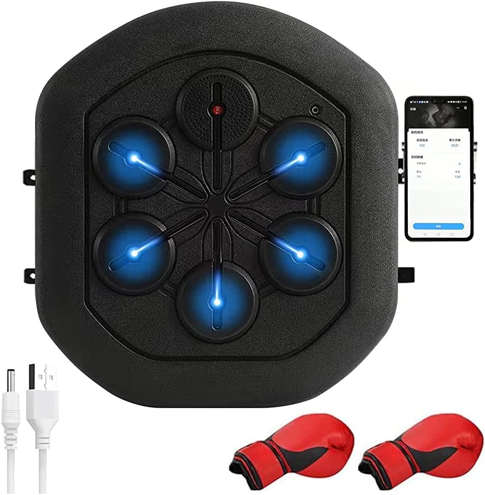 Boxing Training Machine, Boxing Wall Target Boxing Pads with LED Screen Electronic Boxing Exercise Wall Goal Led Light Music Boxing Machine USB Rechargeable Boxing Gloves