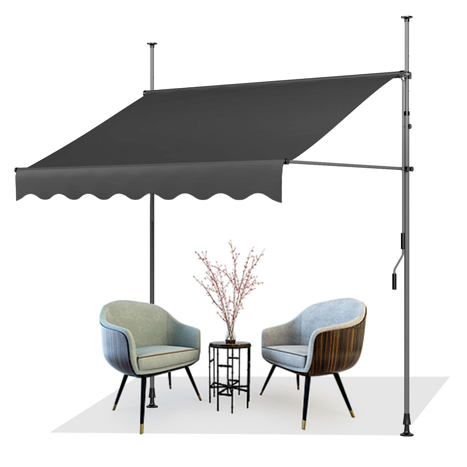 AXT SHADE Toldo Manual Retráctil Enrollable para Balcón 200cm con Altura Ajustable Manivela y Resistente a Rayos UV, Protección Solar para Exterior Terraza-Antracita