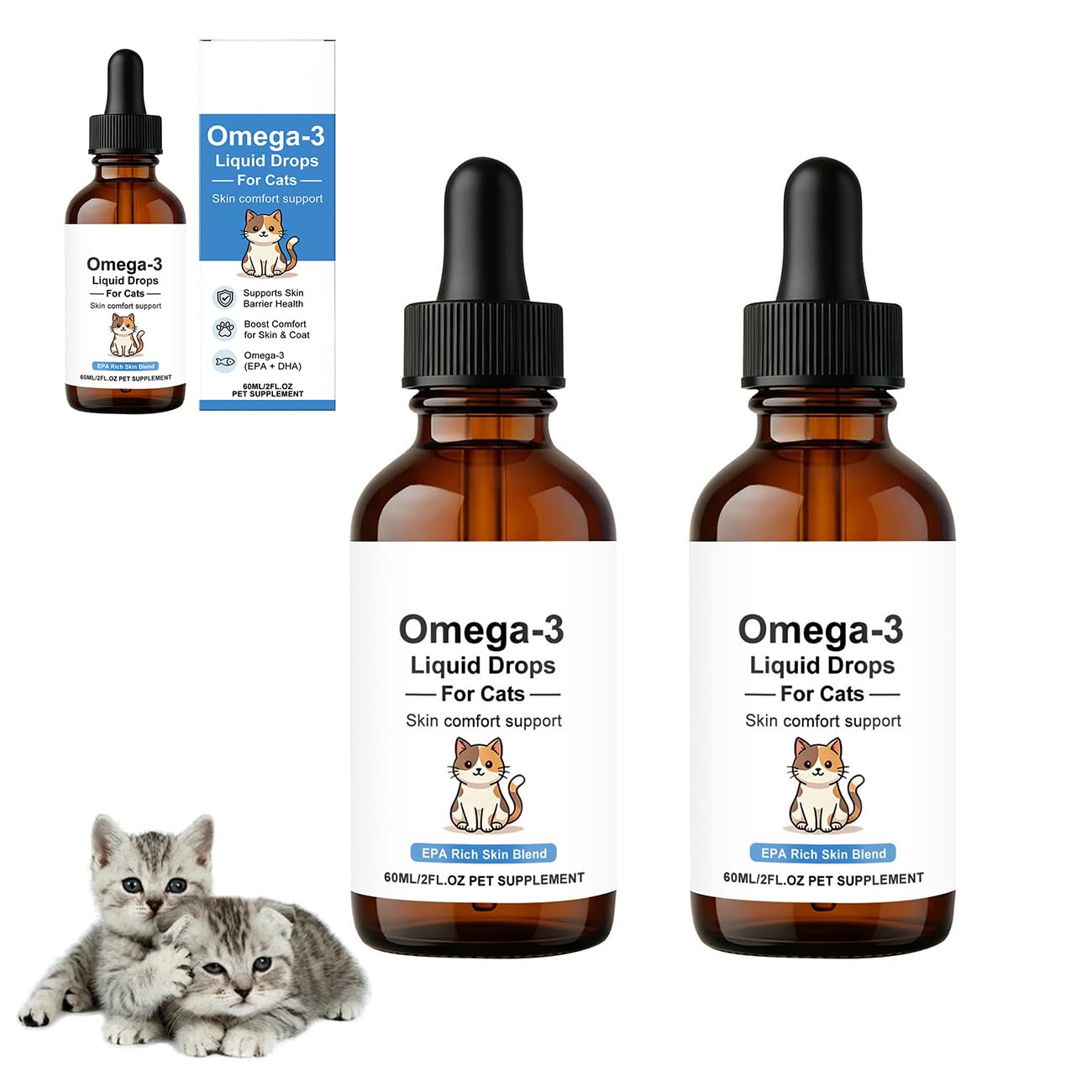 Gouttes d'Oméga-3 pour Chats – Huile de Saumon Purifiée avec EPA & DHA + Vitamine E | Complément Naturel Anti-Démangeaisons, Pelage Brillant & Peau Saine | Facile à Administrer