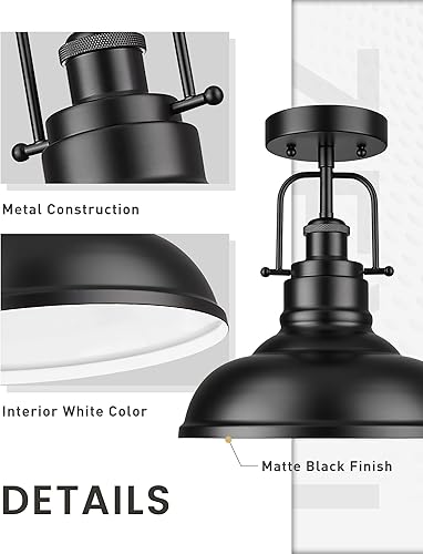 Miniatura 10 de zeyu ZY41-F SG - Lámpara de techo industrial moderna de montaje semiempotrado de 11 pulgadas para cocina, dormitorio, loft, acabado gris, ZY41-F SG