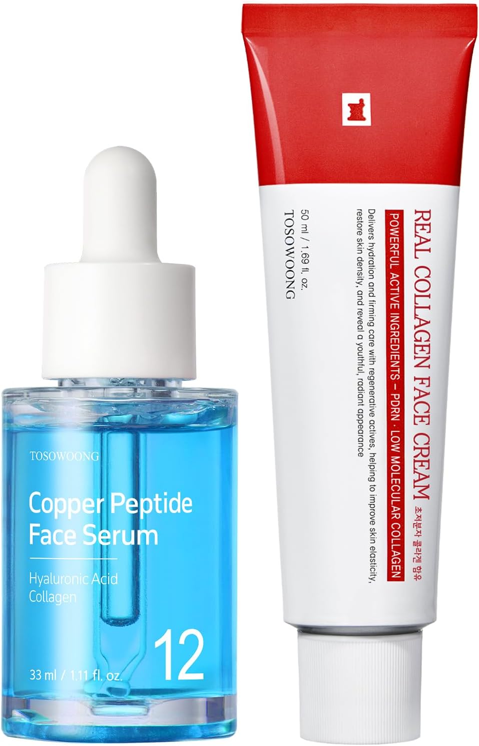 Anti-Aging & Firming Power Duo: Copper Peptide Face Serum & Real Collagen Face Cream for Youthful Radiance