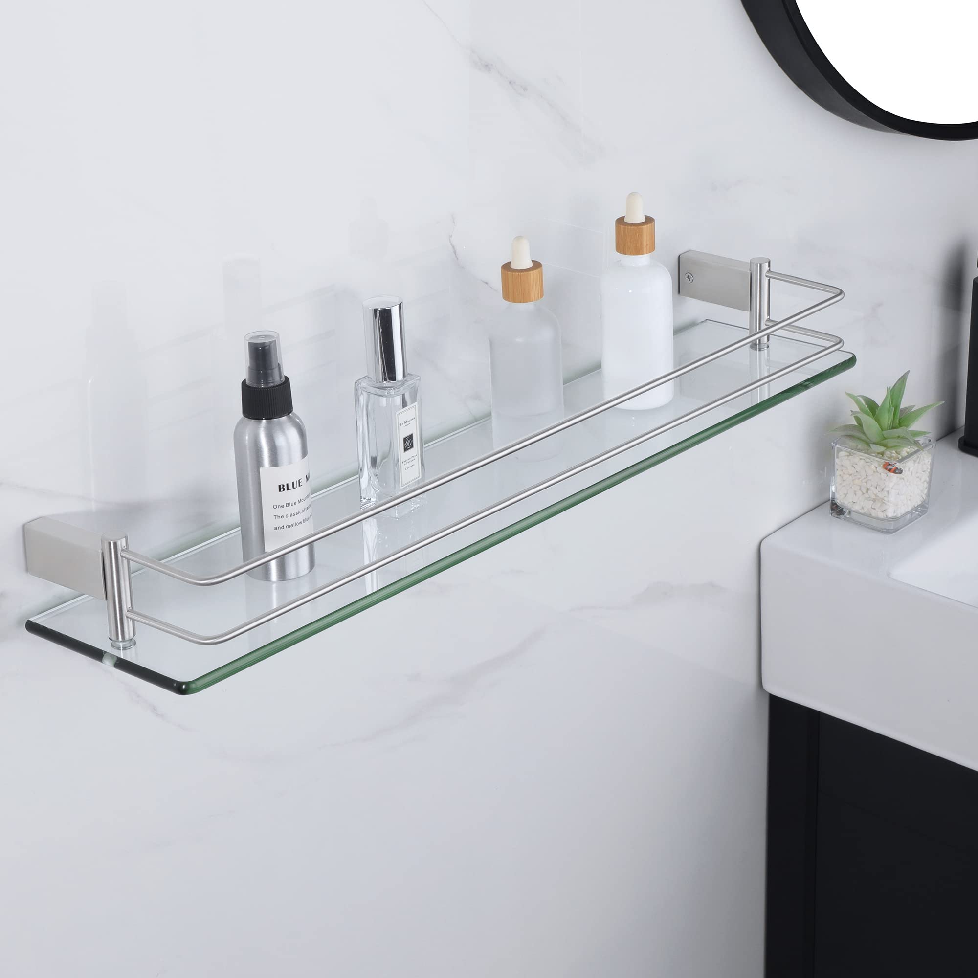 SAYAYO Étagère Salle De Bain Verre Trempé 60cm Chrome Poli - Rangement Douche Murale Robuste