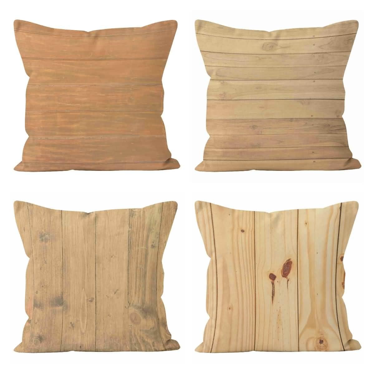 Taie d'oreiller decorative en lin premium au motif grain de bois chic