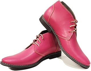 Modello Pinkuero - Cuero Italiano Hecho A Mano Hombre Piel Color Rosado Chukka Botas Botines - Cuero Cuero Suave - Encaje
