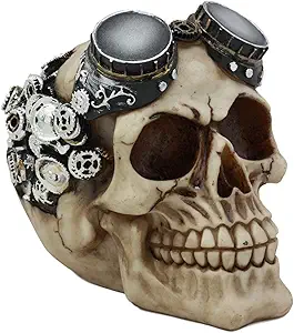 Ebros Geared Steampunk Pilot Aviator Robotic Skull Statue