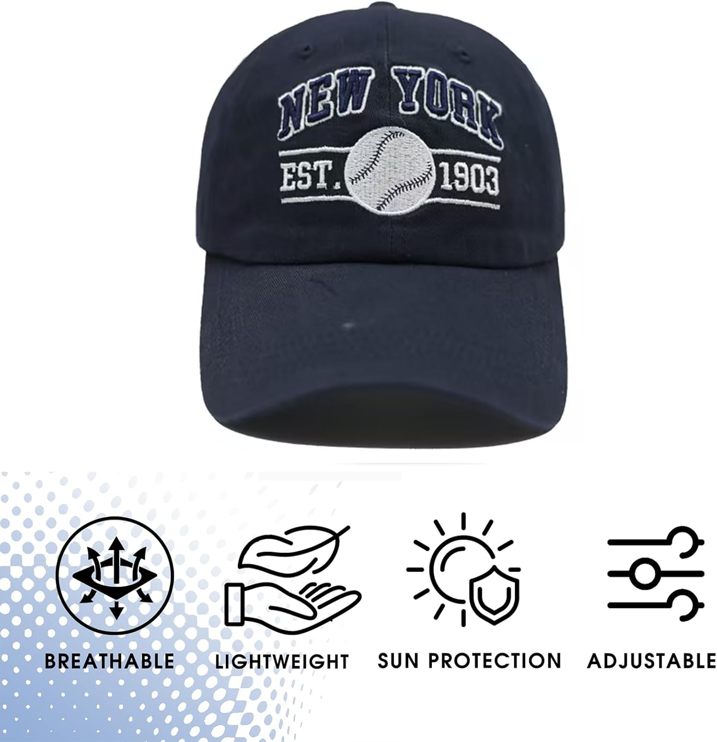 Embroidered City Washed Baseball Cap Adjustable Cotton Fans Baseball Hat for Men Women - Image 4