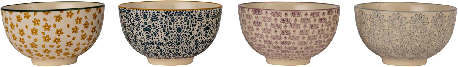 Creative Co-Op Floral Mosaic Stoneware Bowl Set, Multicolor, Set of 4