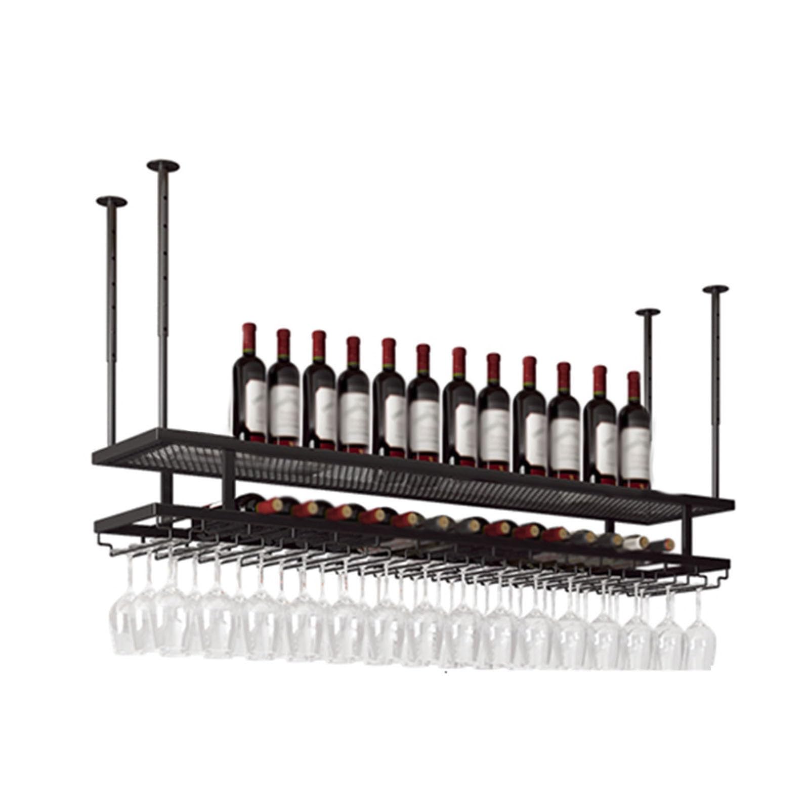 Porte-verres à vin suspendu noir de 100 cm avec hauteur réglable pour plafond