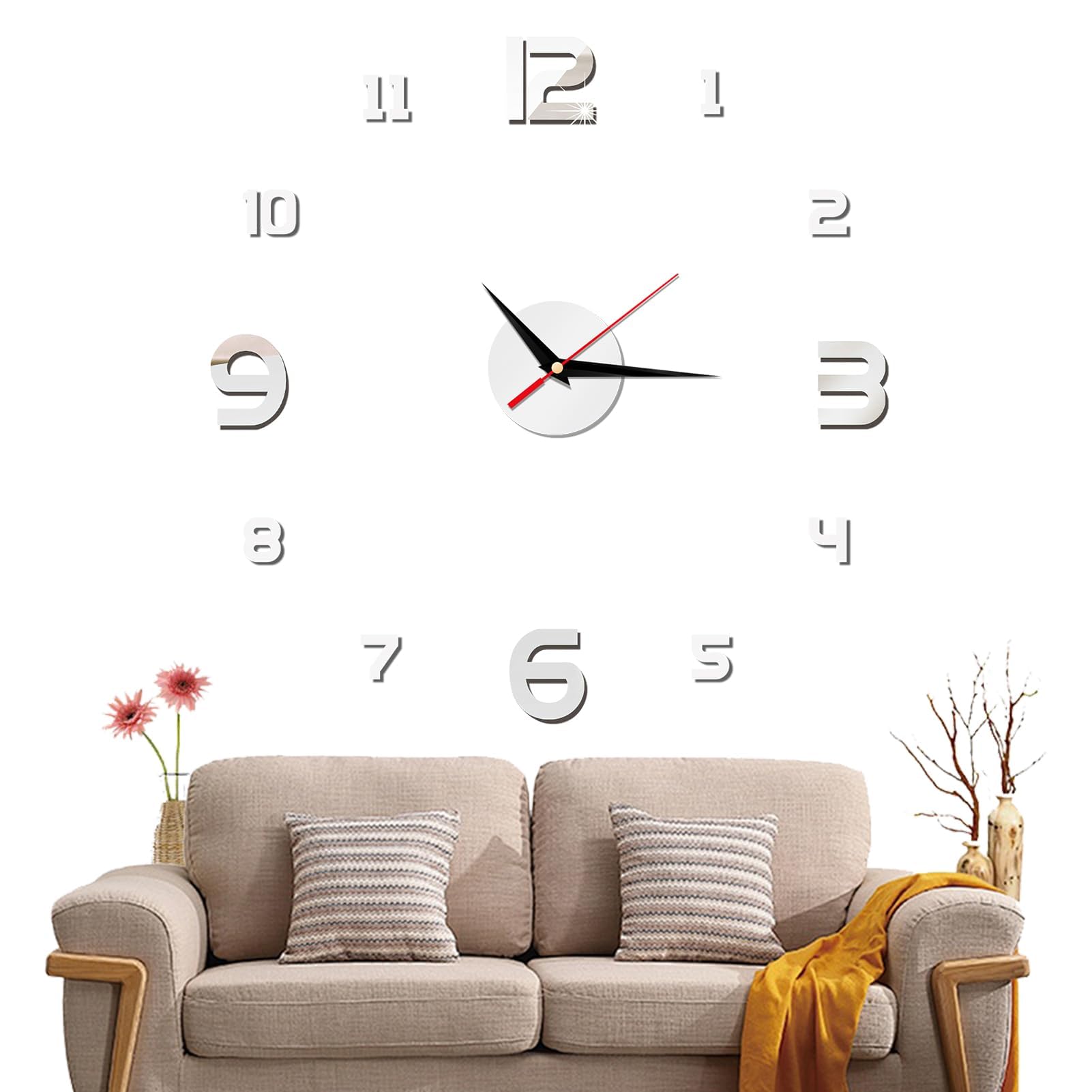 Reloj de Pared DIY 3D 40 cm, Silencioso y Autoadhesivo para Decorar Salones, Dormitorios, Cocinas y Oficinas, Blanco