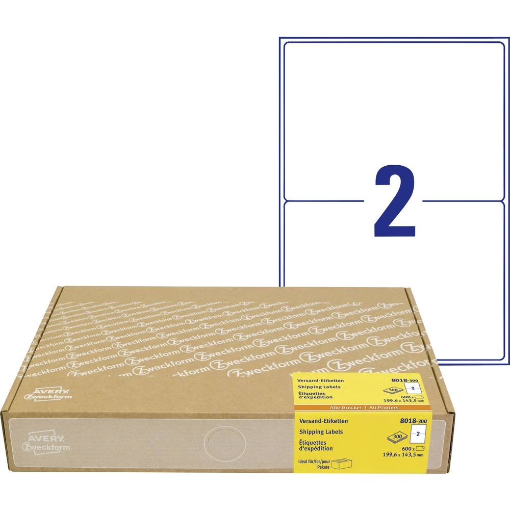 AVERY Zweckform 8018 Shipping Labels Art. 8018 (199.6 x 143.5 mm (A5) Address Labels Self-Adhesive for DHL and Hermes, Shipping Stickers, 3655, 300 Sheets, for All Printers)