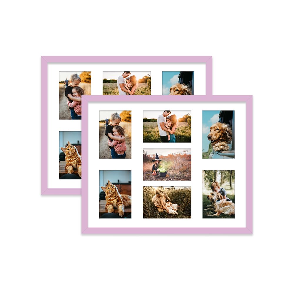 Lilac Multi Photo Frame - Holds 7 x 6x4 Pictures, Family Collage Picture Frame for Wall Display, 20x16 Frame size, Set of 2