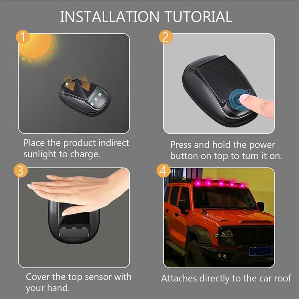 2026 New Solar Car Roof RGB Strobe Light with Remote Control, Waterproof Interior Car Lights 8 Colors Wireless LED Strobe Lights for Trucks, Motorcycle, Vehicle, Night Driving (6pcs)