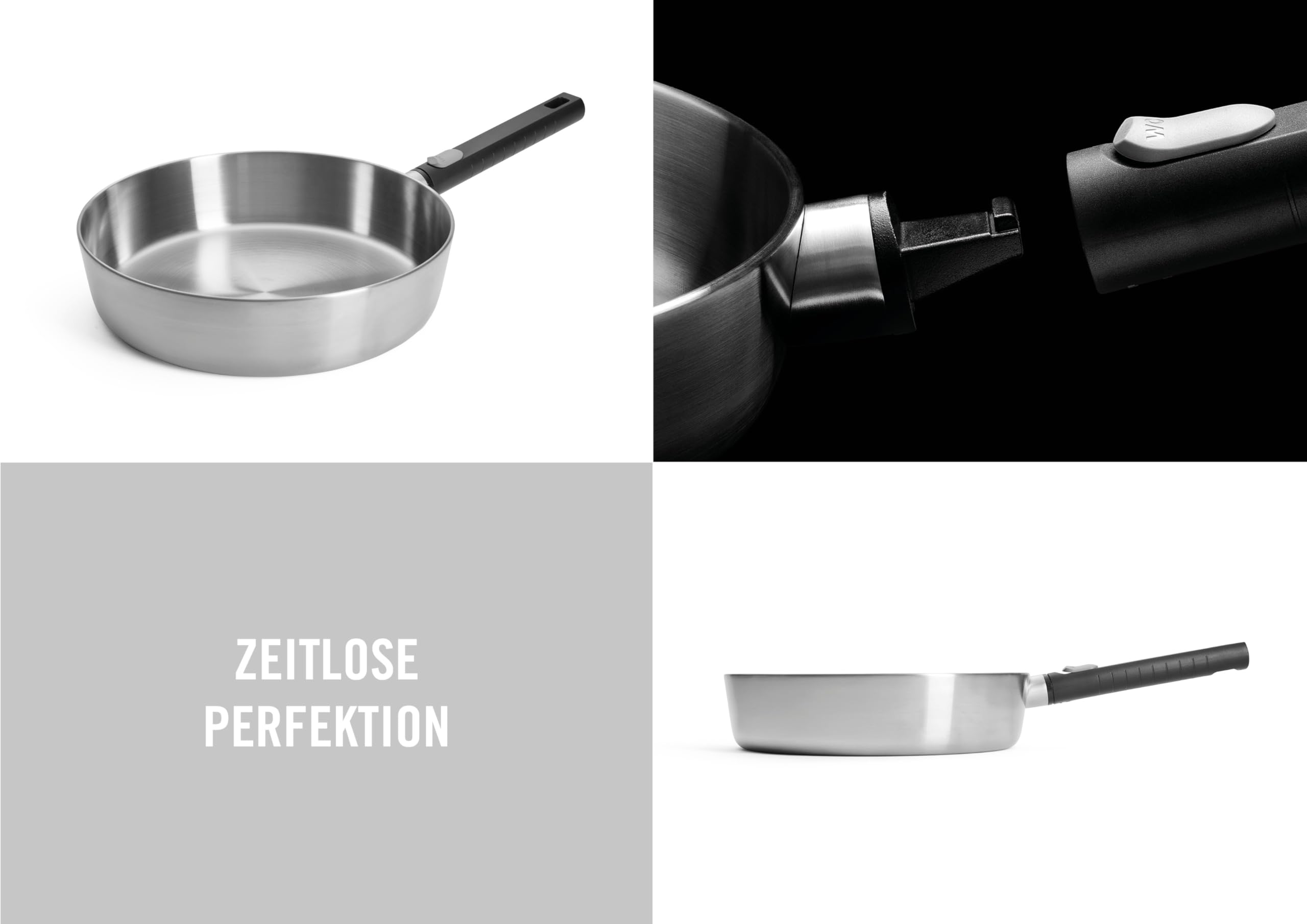 Woll – Logic Steel Hochrandpfanne Ø 28 cm Edelstahl, 7 cm hoch – Induktion – PFAS-freie Antihaft Bratpfanne mit abnehmbarem Stiel – für alle Herdarten – langlebig & backofenfest