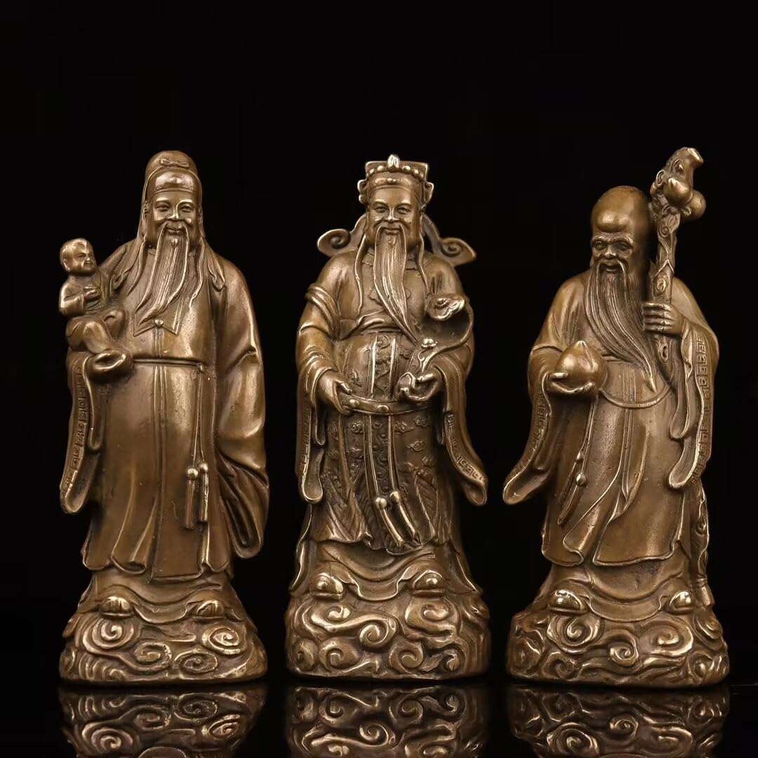 Dytartzx Fu Lu Shou Three Star Annunciation Buddha Brass Statue Set Living Room Buddha Hall offering Xifai Fuxing Charm Adornment