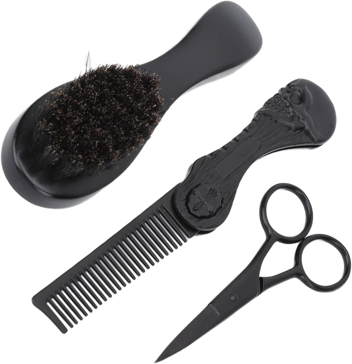 Beard Kit Grooming Set Professional Beard Trimming Kit with Rotatable Folding Comb Beard Brush and Scissors for Men Beard Care Styling and Shaping Zinc Alloy Stainless Steel