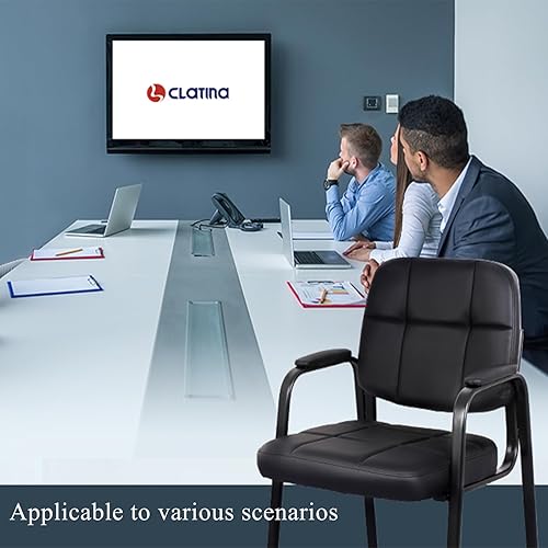 Miniatura 7 de CLATINA Silla de invitados para sala de espera con reposabrazos acolchado de cuero regenerado para oficina, recepción y escritorio de conferencias,
