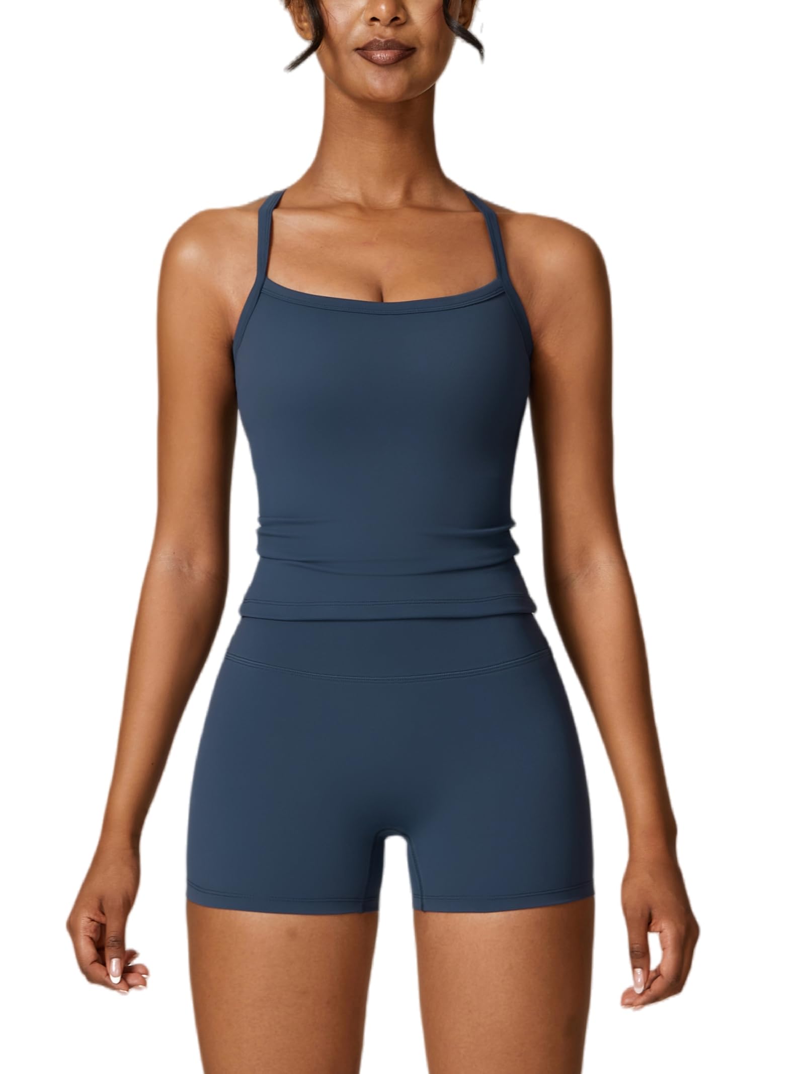 ABOCIW Workout Sets for Women 2 Piece Padded Sports Bra Tank High Waist Booty Gym Shorts Active Yoga Outfits