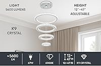 Vista 8 de Candelabros LED, moderno candelabro de cristal para comedor, sala de estar, lámpara colgante de techo LED, 4 anillos, candelabros ajustables