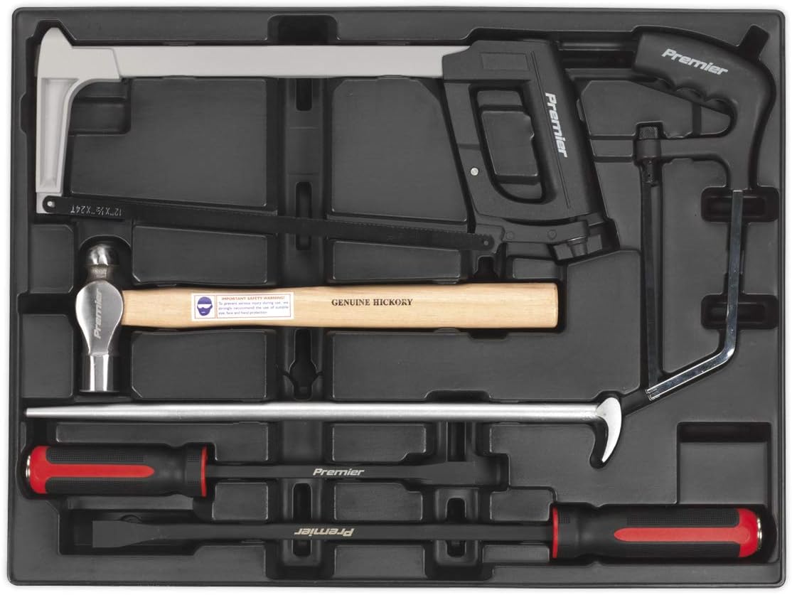 Sealey TBT30 6 Piece Prybar, Hammer and Hacksaw Set with Tool Tray, Silver