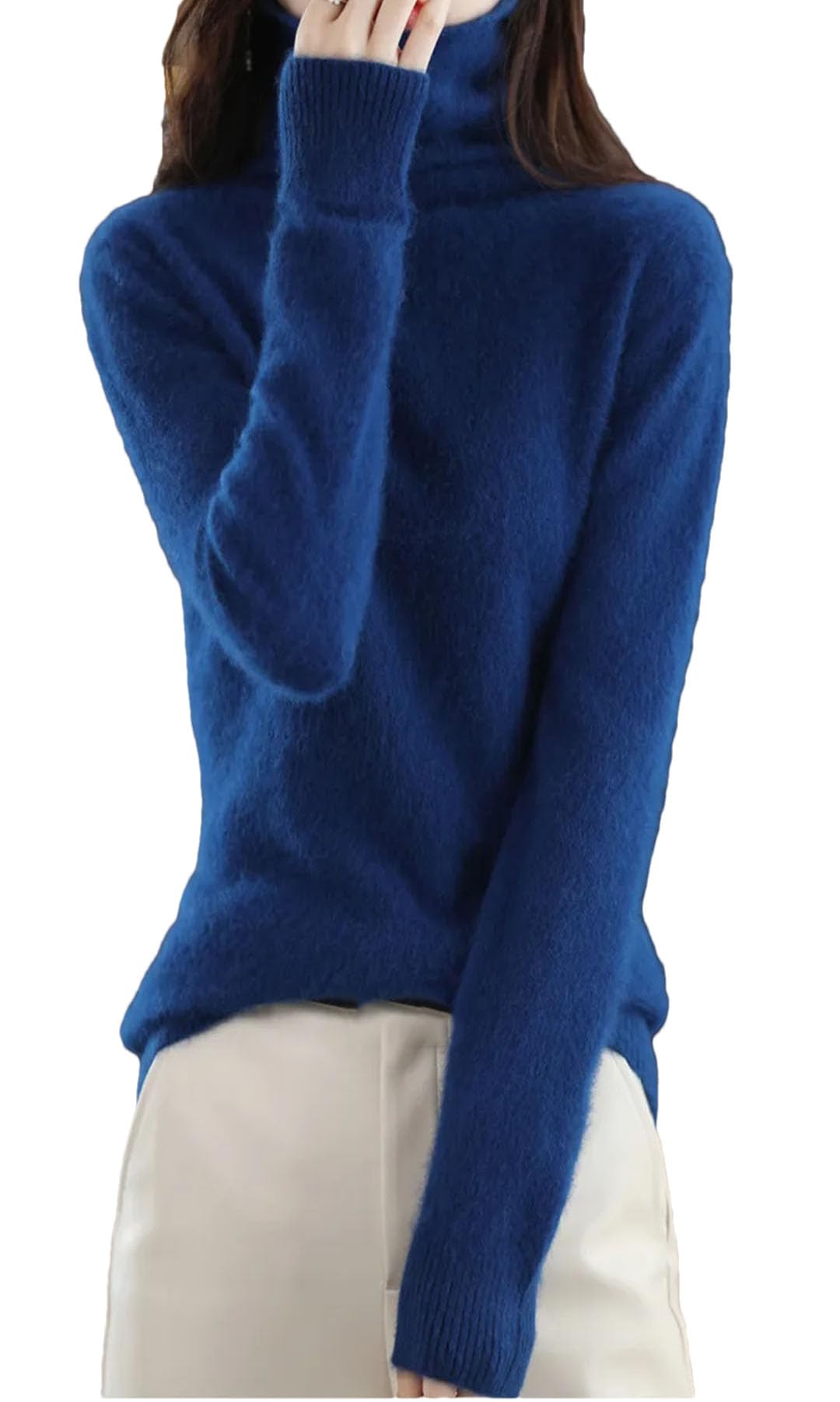 Maglione da donna a collo alto in cashmere, a maniche lunghe, lavorato a maglia