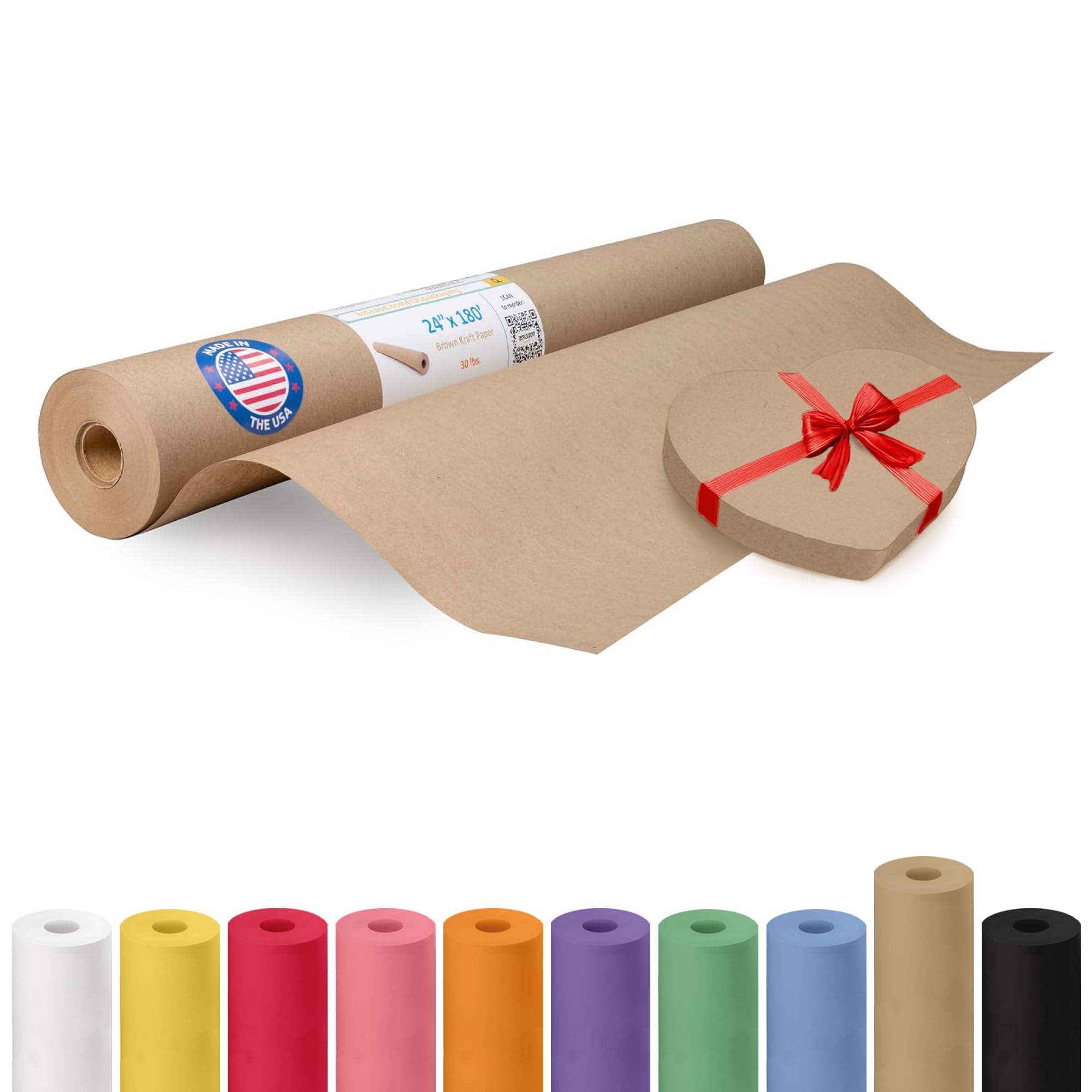 IDL Packaging 24" x 2160" (180 feet) - Brown Kraft Paper Roll - 30lb Thickness - Quality Paper for Packing, Moving, Shipping, Crafts - 100% Recyclable Natural Kraft Wrapping Paper