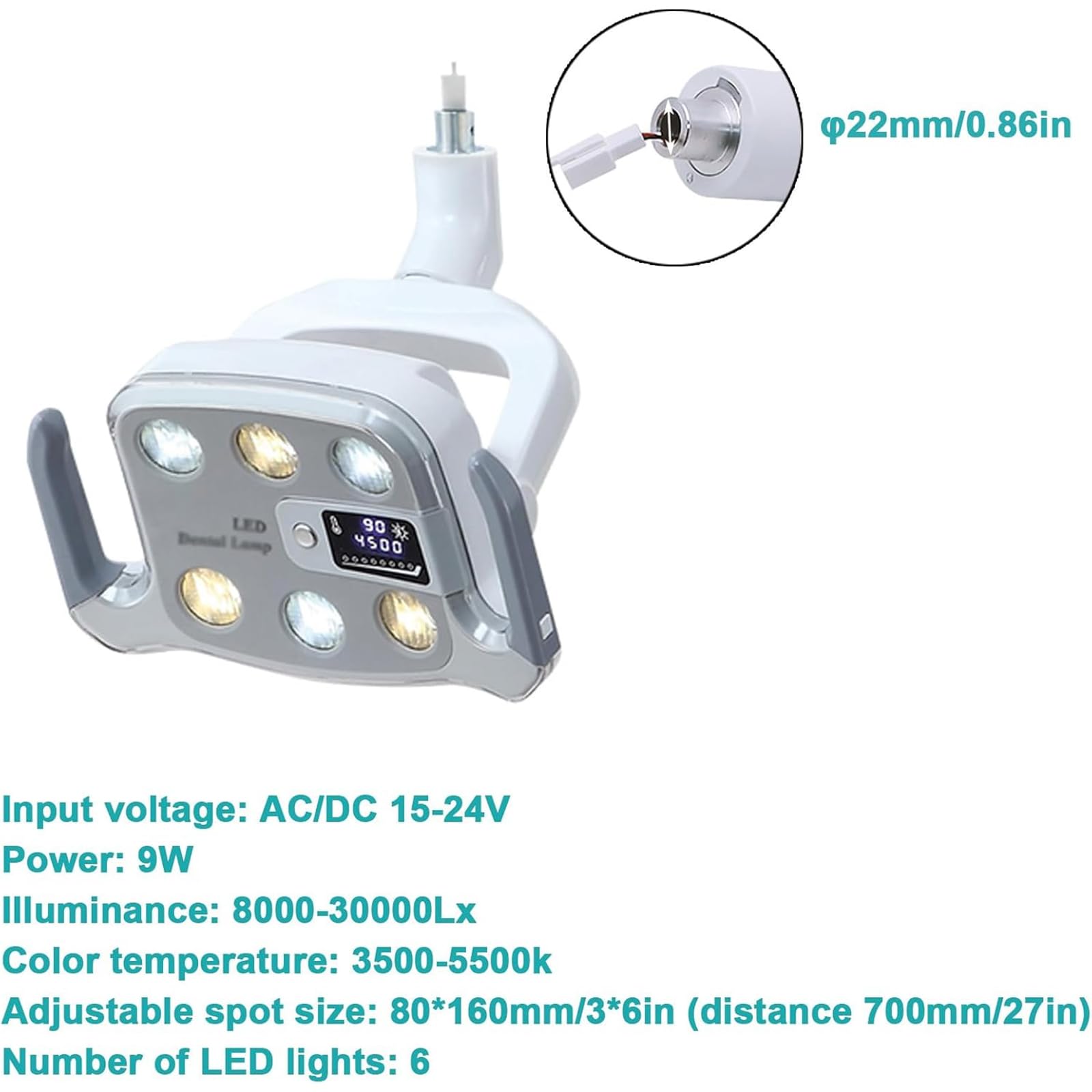 LED-Untersuchungsleuchte, 9-W-Operationsleuchte Mit 6 LEDs, Farbtemperatur 3500–5500 K Einstellbar, 22-mm-Anschluss, Für Gynäkologie, Hals-Nasen-Ohren-Heilkunde