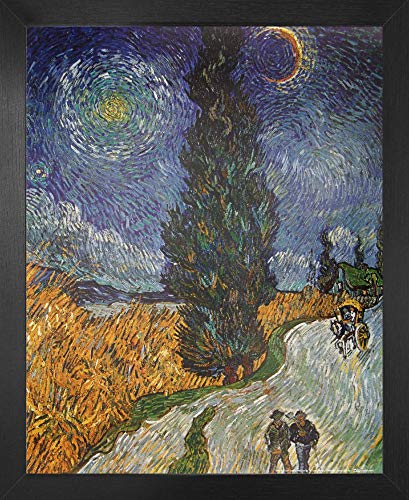 Affiche Van Gogh Route avec un Cyprès encadrée MDF 50x40cm pour décoration - 2